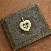 Vintage Chinese 14K Gold Jade Heart Pendant, Heart Shaped Chinese Symbol Love Pendant, Polished Nephrite Jade, Hinged Gold Bail, 1 1/2" L