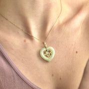Vintage Chinese 14K Gold Jade Heart Pendant, Heart Shaped Chinese Symbol Love Pendant, Polished Nephrite Jade, Hinged Gold Bail, 1 1/2" L