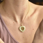 Vintage Chinese 14K Gold Jade Heart Pendant, Heart Shaped Chinese Symbol Love Pendant, Polished Nephrite Jade, Hinged Gold Bail, 1 1/2" L