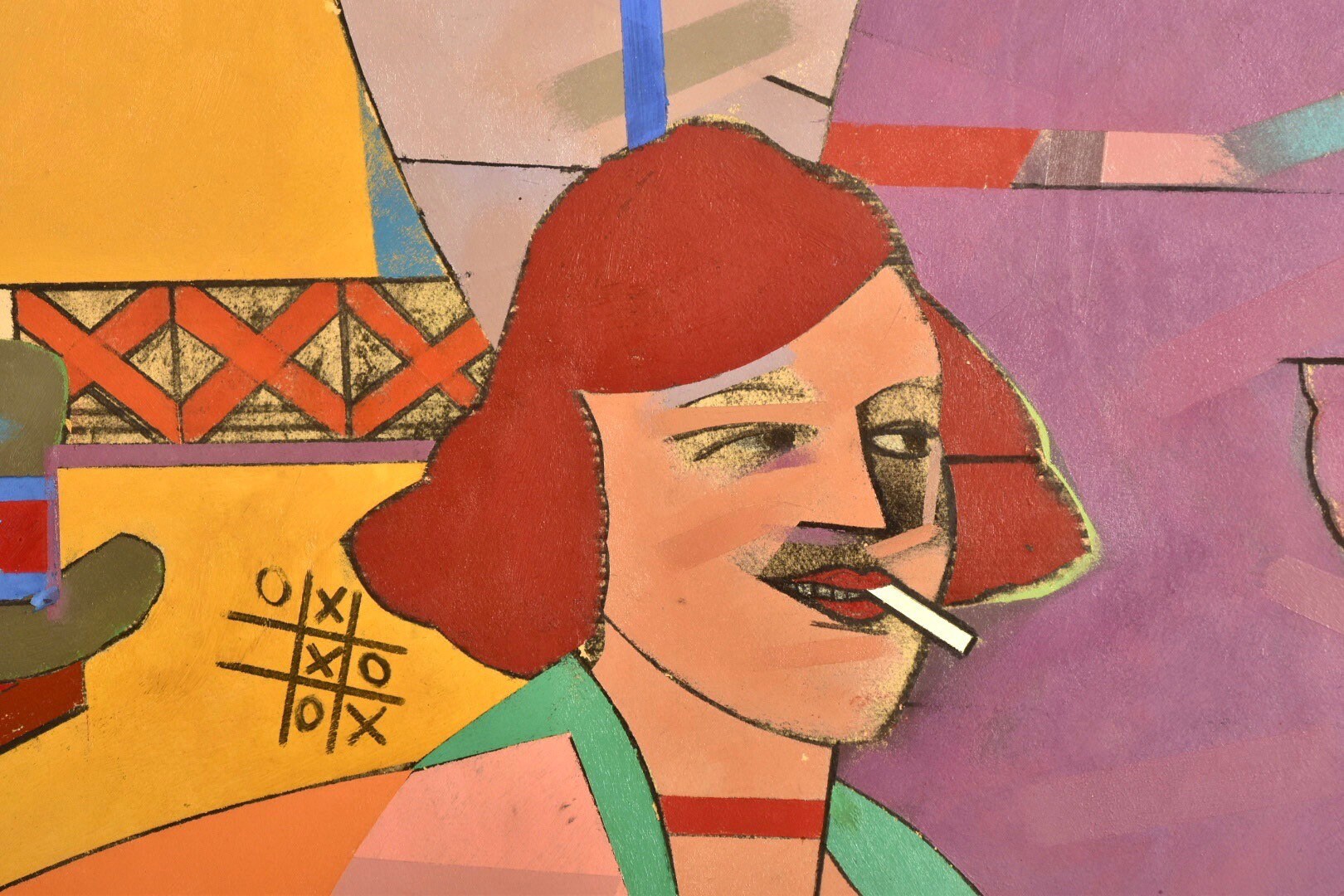 Original 1976 Richard Merkin 'The Poet Of Wickedness #2' Large Modernist Painting, Tempura On Masonite, Stylized Man & Woman, 42" x 50"