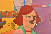 Original 1976 Richard Merkin 'The Poet Of Wickedness #2' Large Modernist Painting, Tempura On Masonite, Stylized Man & Woman, 42" x 50"
