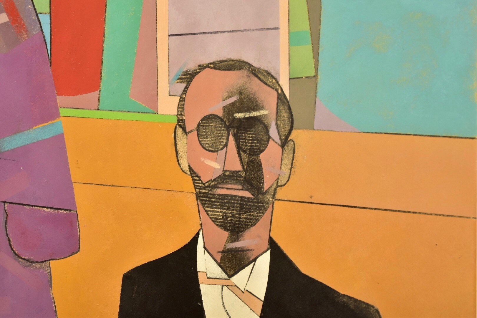 Original 1976 Richard Merkin 'The Poet Of Wickedness #2' Large Modernist Painting, Tempura On Masonite, Stylized Man & Woman, 42" x 50"