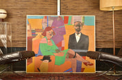 Original 1976 Richard Merkin 'The Poet Of Wickedness #2' Large Modernist Painting, Tempura On Masonite, Stylized Man & Woman, 42" x 50"