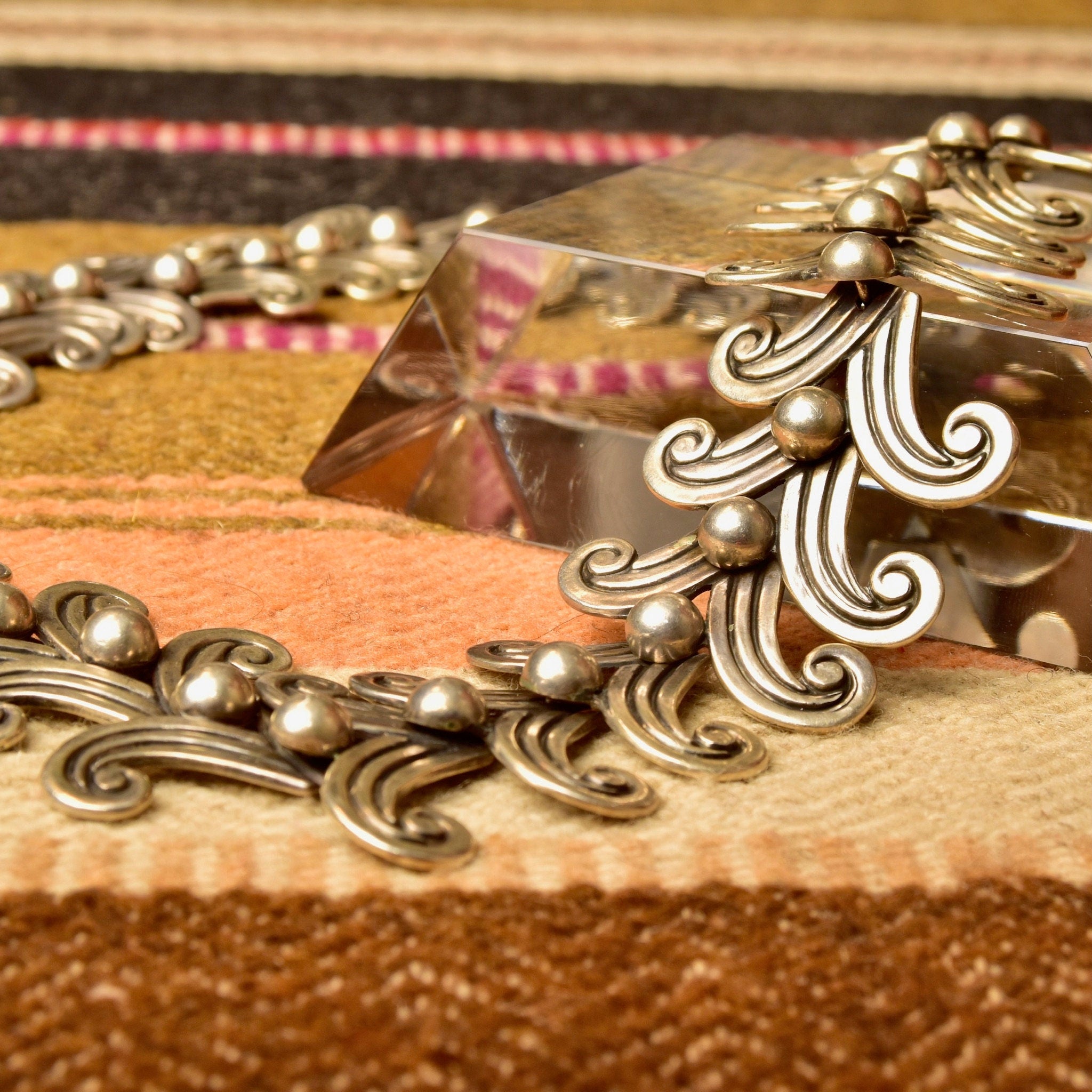 Vintage MARGOT DE TAXCO Sterling Siver Necklace & Bracelet Set, Chunky Bohemian Necklace W/ Matching Bracelet, Articulated 925 Necklace