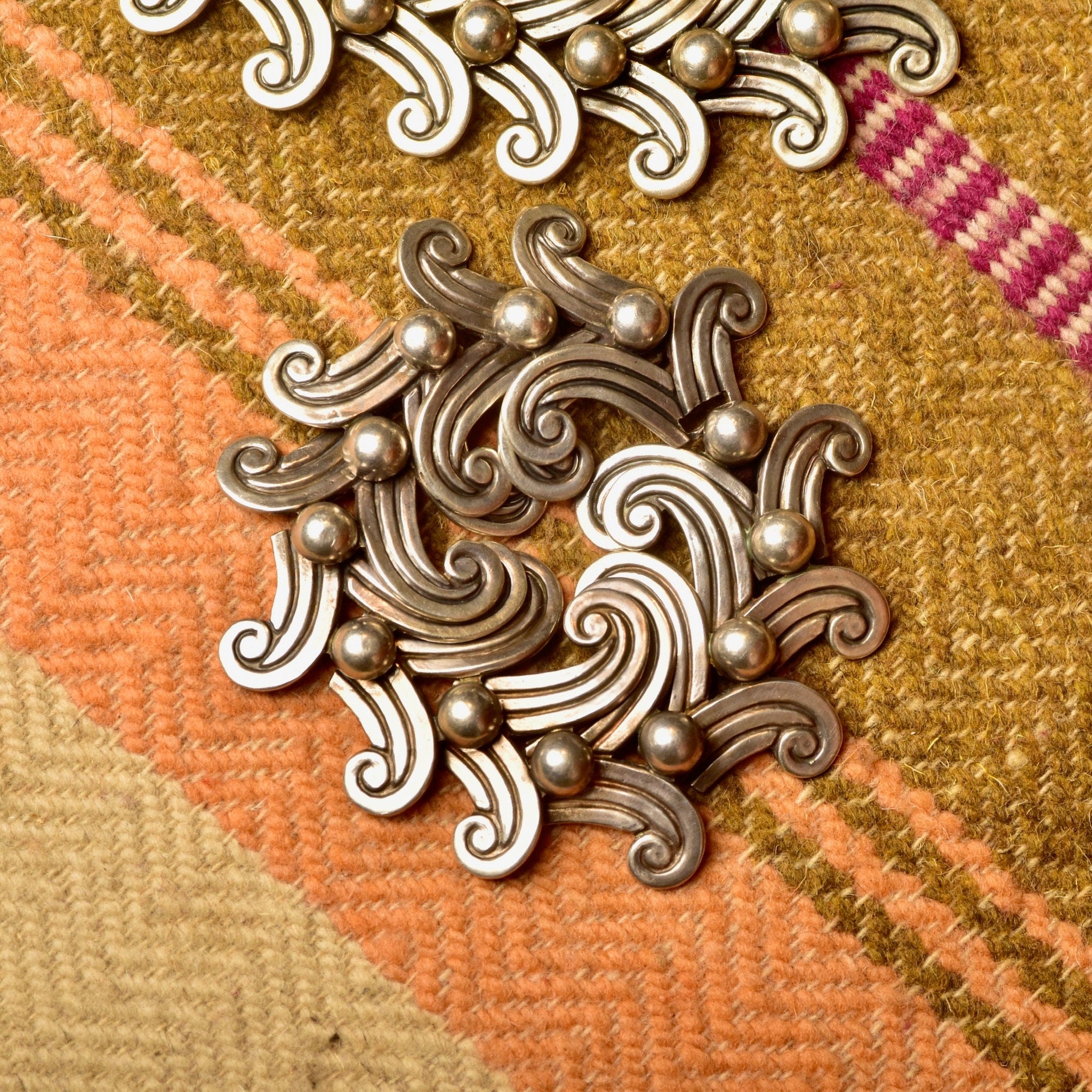 Vintage MARGOT DE TAXCO Sterling Siver Necklace & Bracelet Set, Chunky Bohemian Necklace W/ Matching Bracelet, Articulated 925 Necklace