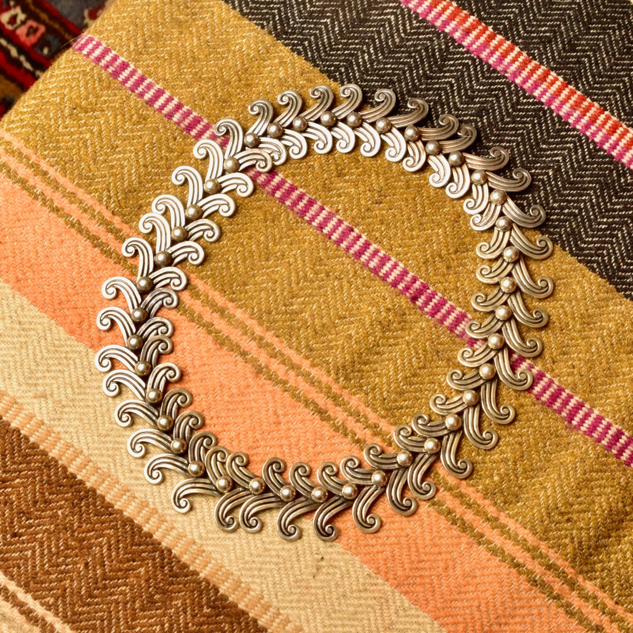 Vintage MARGOT DE TAXCO Sterling Siver Necklace & Bracelet Set, Chunky Bohemian Necklace W/ Matching Bracelet, Articulated 925 Necklace