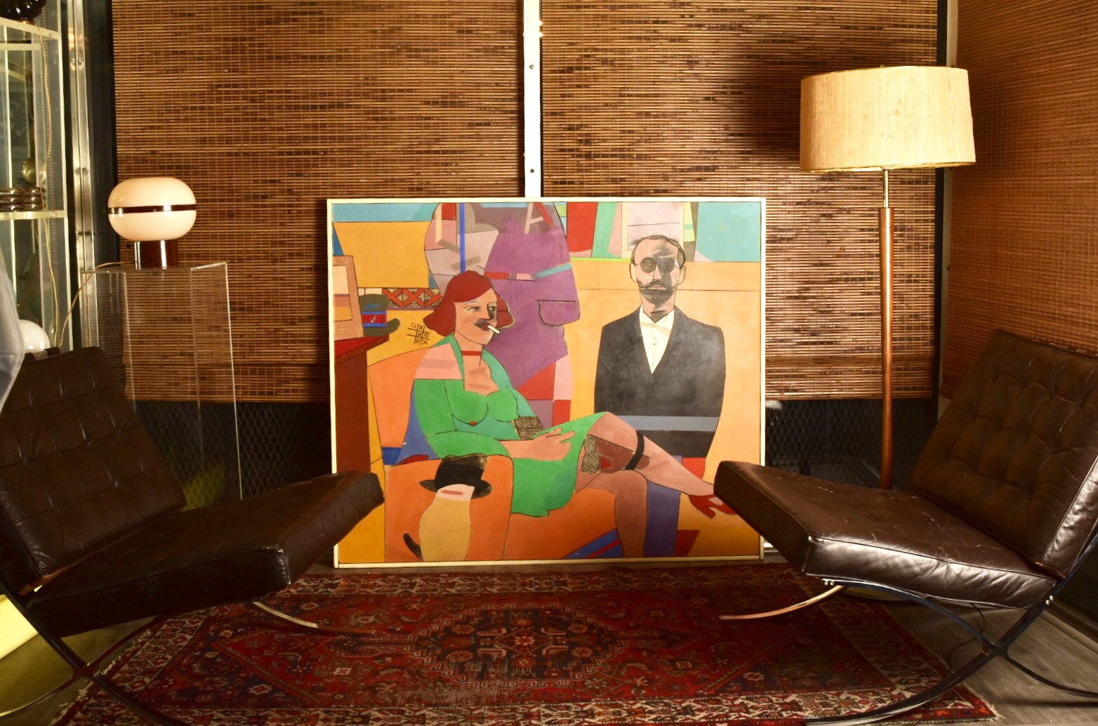 Original 1976 Richard Merkin 'The Poet Of Wickedness #2' Large Modernist Painting, Tempura On Masonite, Stylized Man & Woman, 42" x 50"
