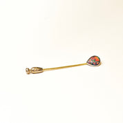 Edwardian Tiffany & Co. 18K Black Opal Stick Pin, Pear-Cut Gemstone, White Gold Setting, Yellow Gold Post, 2 3/4" L