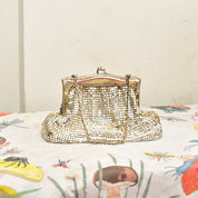 Vintage Whiting & Davis Co. Mesh Silver Evening Bag, Cute Sparkly Clutch/Coin Purse, Fancy Box Pouch, Upholstered Lining, Art Deco
