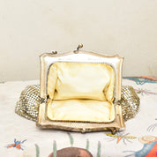 Vintage Whiting & Davis Co. Mesh Silver Evening Bag, Cute Sparkly Clutch/Coin Purse, Fancy Box Pouch, Upholstered Lining, Art Deco