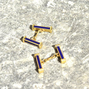 Vintage 18K Gold Blue Enamel Bar Cufflinks, Cartier Style, Royal Blue & Yellow Gold Cufflinks, Gold Link Post, Two-Sided Cufflinks