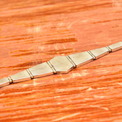 Vintage Sterling Silver Multi-Stone Inlay Bracelet, Geometric Black Onyx & Green Malachite Links, Bohemian Modernist Bracelet, 7 3/4" L