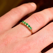 Vintage 14K Gold Emerald Half Eternity Ring, Round-Cut Gemstones, Yellow Gold Band, Anniversary/Wedding Ring, Size 7 1/2 US