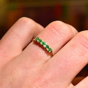 Vintage 14K Gold Emerald Half Eternity Ring, Round-Cut Gemstones, Yellow Gold Band, Anniversary/Wedding Ring, Size 7 1/2 US