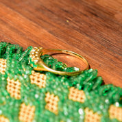 Vintage 14K Gold Emerald Half Eternity Ring, Round-Cut Gemstones, Yellow Gold Band, Anniversary/Wedding Ring, Size 7 1/2 US