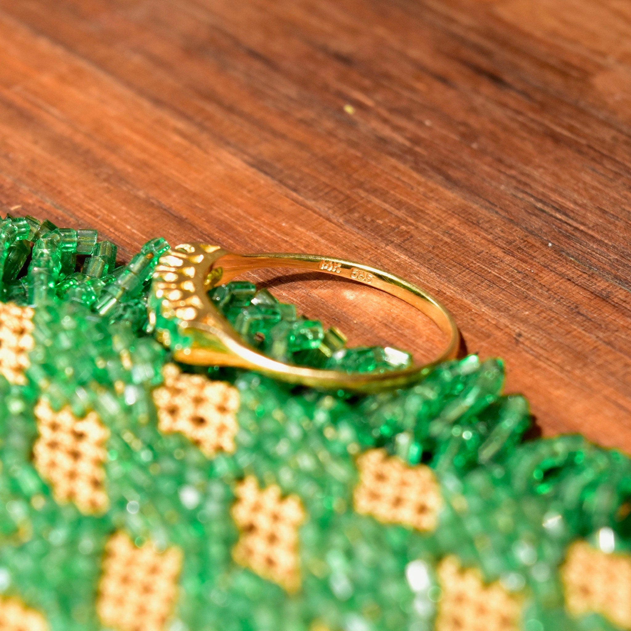 Vintage 14K Gold Emerald Half Eternity Ring, Round-Cut Gemstones, Yellow Gold Band, Anniversary/Wedding Ring, Size 7 1/2 US