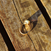 18K White Opal Cocktail Ring, 4 CT Genuine Opal, Polished Yellow Gold Band, October Birthstone, Size 7 1/2 US