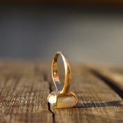 18K White Opal Cocktail Ring, 4 CT Genuine Opal, Polished Yellow Gold Band, October Birthstone, Size 7 1/2 US