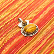 Vintage Modernist Sterling Silver Tiger's Eye Pendant, Chunk Silver Pendant W/ Iridescent Brown Gemstone, 925 Jewelry, 1 3/4" L