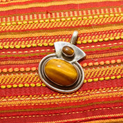 Vintage Modernist Sterling Silver Tiger's Eye Pendant, Chunk Silver Pendant W/ Iridescent Brown Gemstone, 925 Jewelry, 1 3/4" L