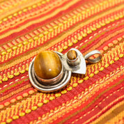 Vintage Modernist Sterling Silver Tiger's Eye Pendant, Chunk Silver Pendant W/ Iridescent Brown Gemstone, 925 Jewelry, 1 3/4" L