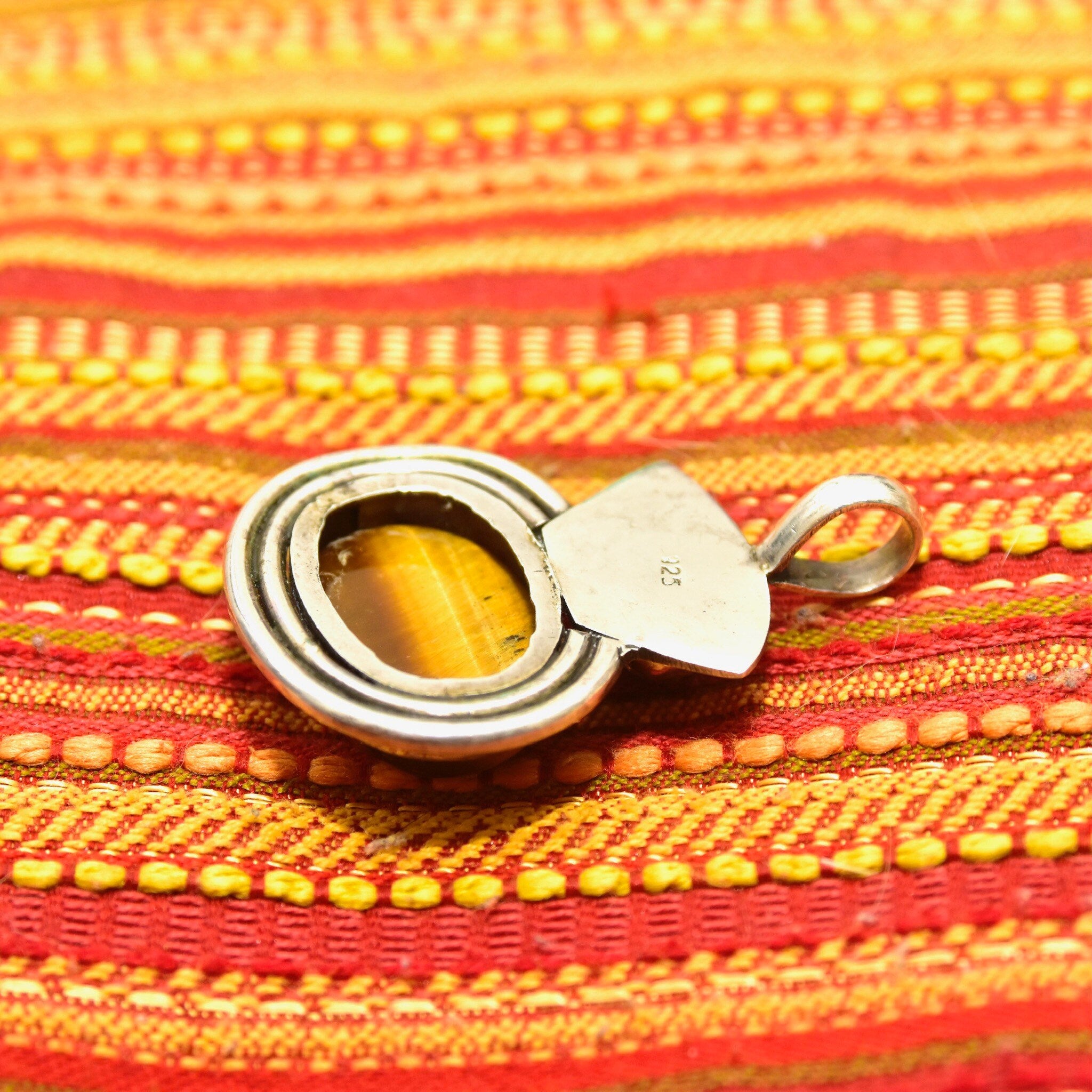 Vintage Modernist Sterling Silver Tiger's Eye Pendant, Chunk Silver Pendant W/ Iridescent Brown Gemstone, 925 Jewelry, 1 3/4" L