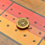 Vintage 14K Gold Jade Chinese Cash Coin Pendant, Jade Accent Brass Cash Token, Yellow Gold Bezel Setting, 585 Medallion, 1 1/2" L