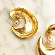 Vintage 14K Gold Swirl Pearl Stud Dangle Earrings, Mid-Century Modern, Elegant 585 Earrings, 1 1/8" L