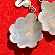 Vintage Navajo MANYGOATS Sterling Silver Black Onyx Flower Pierced Dangle Earrings, Engraved Designs, Native American Jewelry, 2 3/8" L