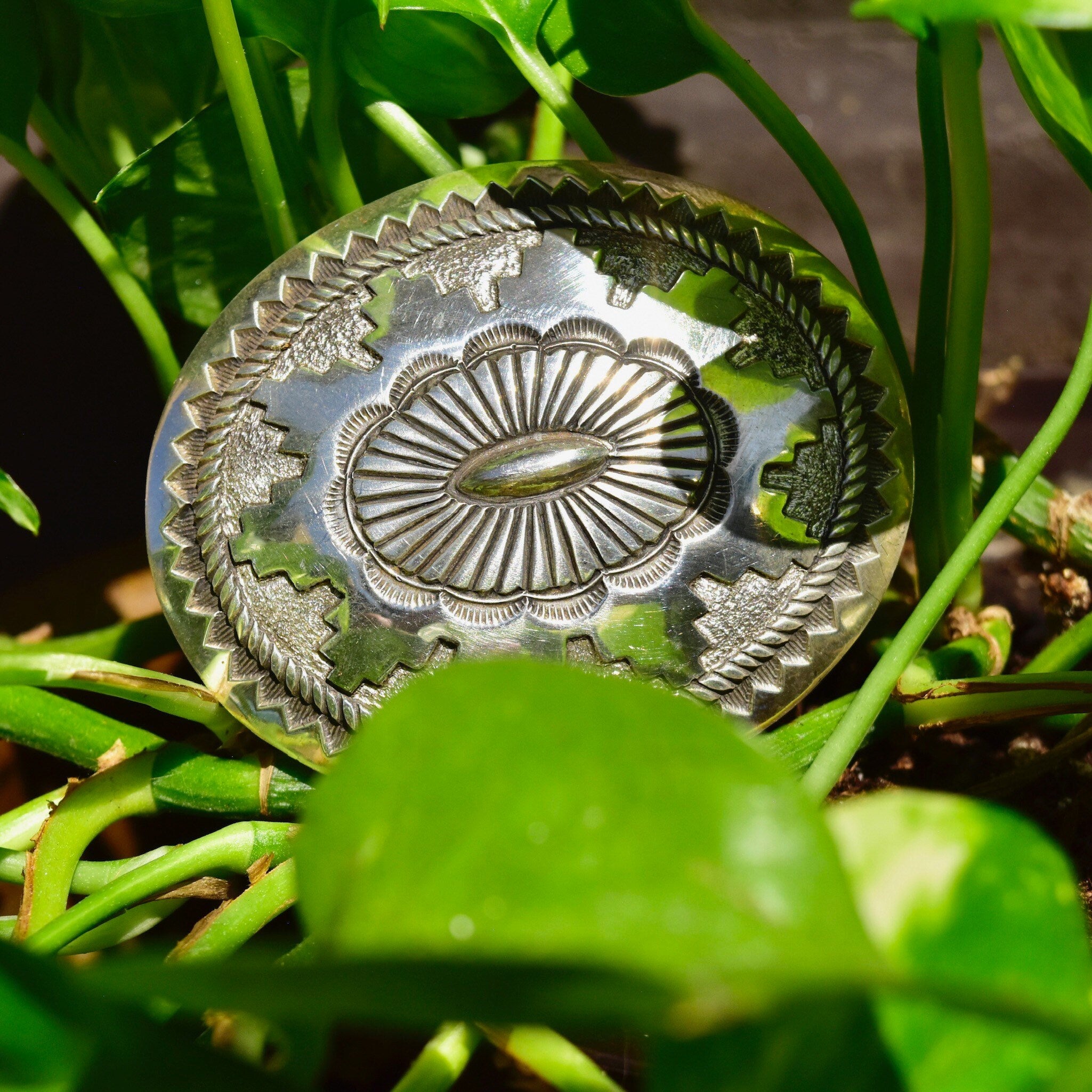 Vintage Signed R. Martinez Sterling Silver Concho Belt Buckle, Large Hammered Solid Silver Buckle, Navajo Native American Accessories, 3" W