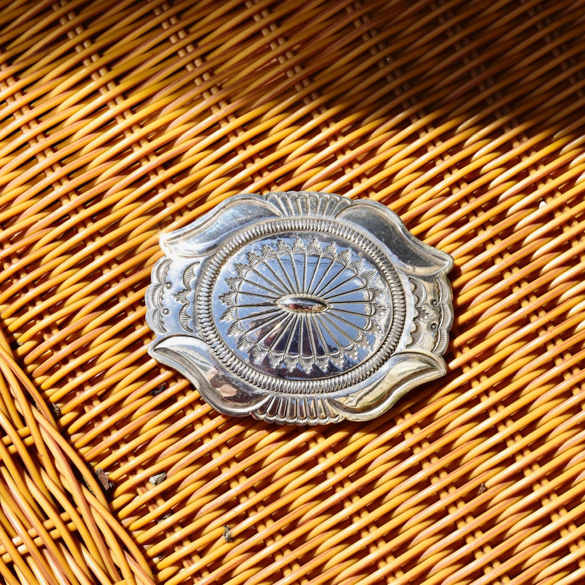 Vintage Hallmarked R. Martinez Sterling Silver Navajo Belt Buckle, Huge Hammered Silver Concho Buckle, Native American Old Pawn, 3 3/4"