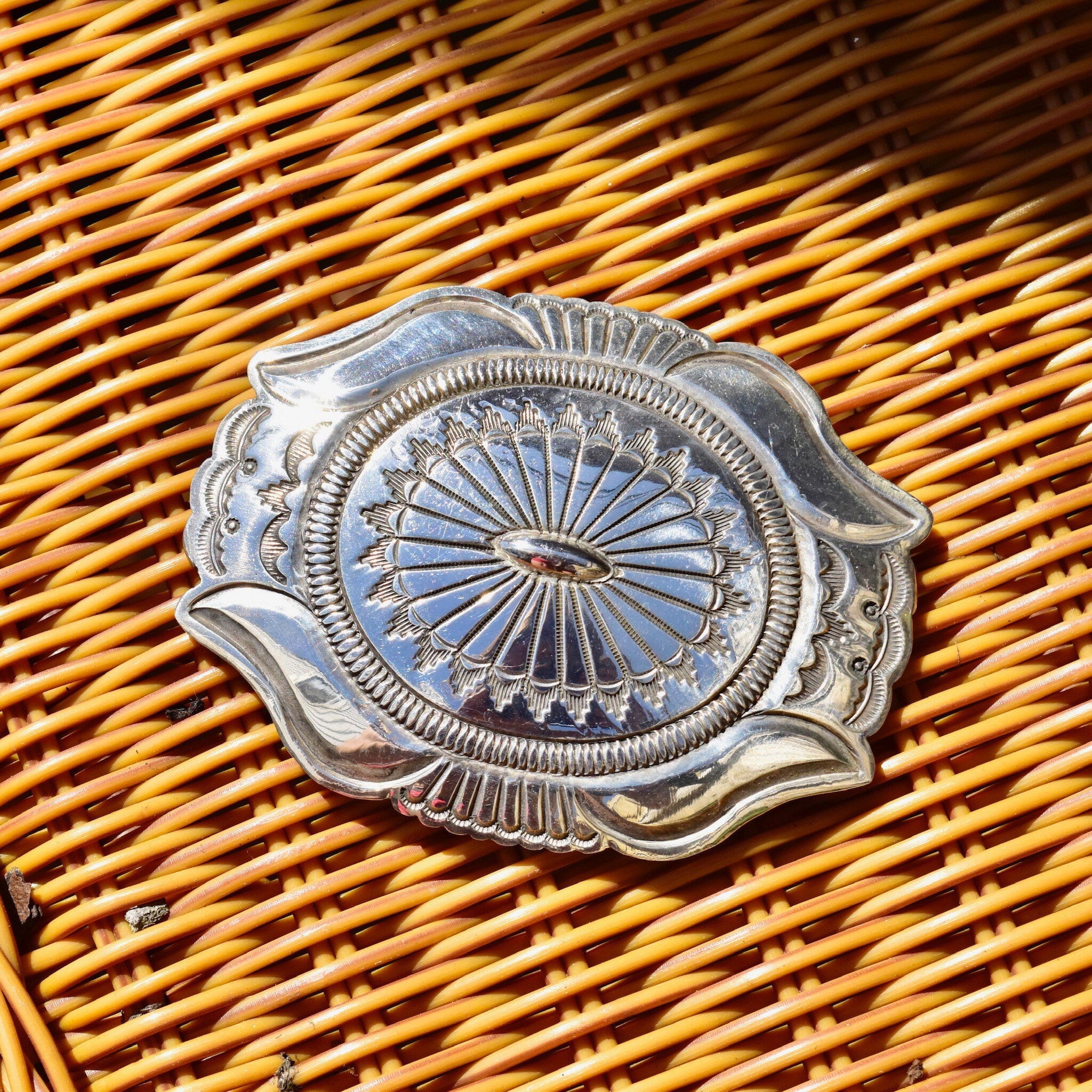 Vintage Hallmarked R. Martinez Sterling Silver Navajo Belt Buckle, Huge Hammered Silver Concho Buckle, Native American Old Pawn, 3 3/4"