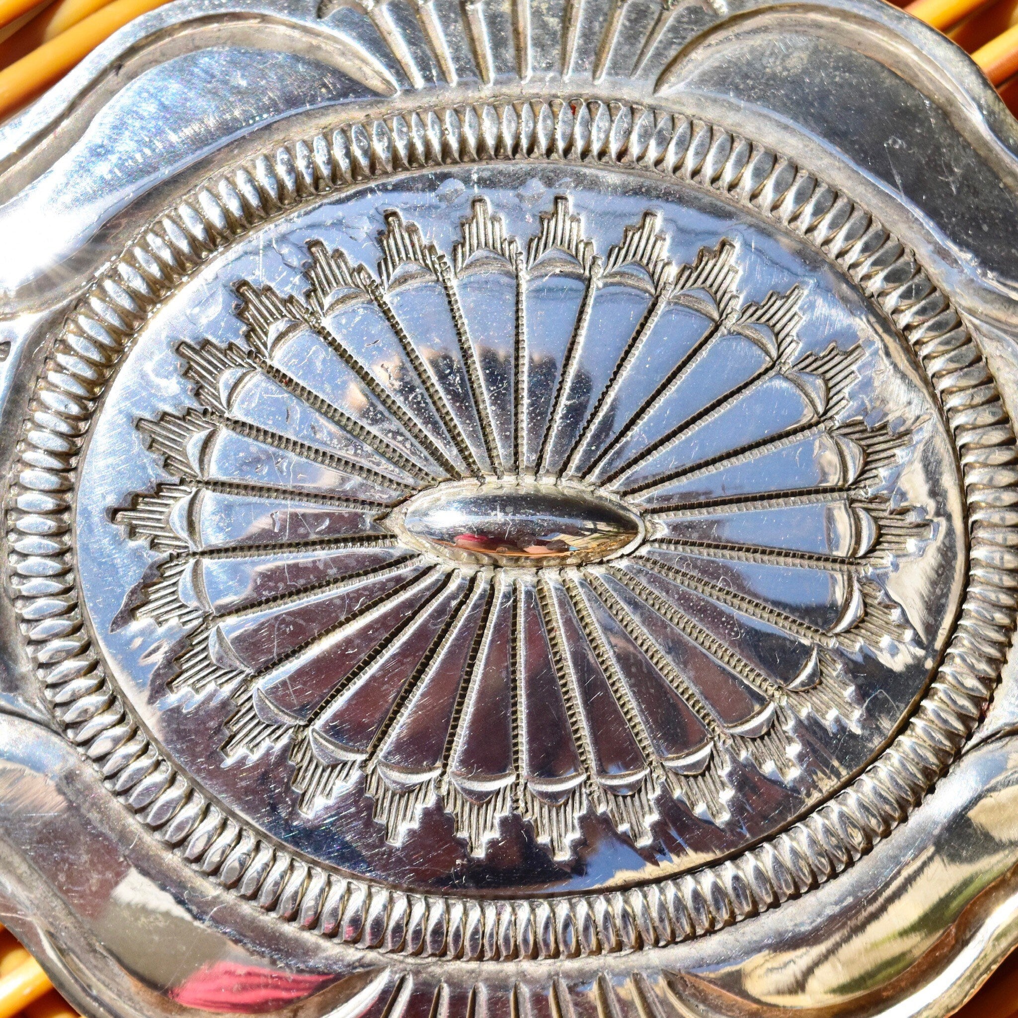 Vintage Hallmarked R. Martinez Sterling Silver Navajo Belt Buckle, Huge Hammered Silver Concho Buckle, Native American Old Pawn, 3 3/4"