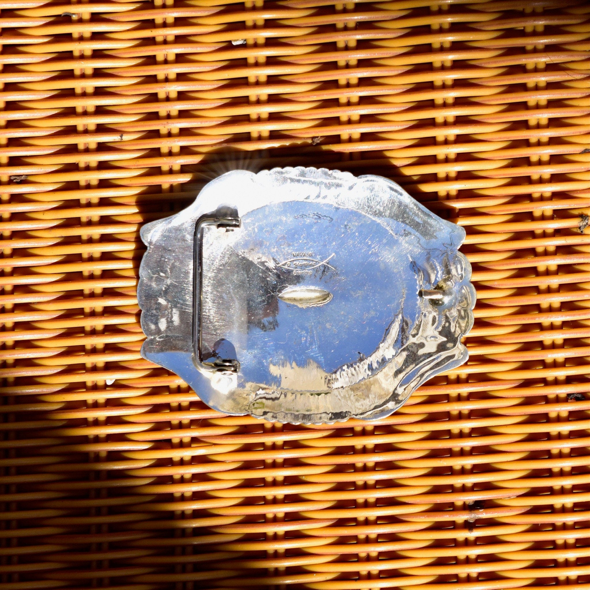 Vintage Hallmarked R. Martinez Sterling Silver Navajo Belt Buckle, Huge Hammered Silver Concho Buckle, Native American Old Pawn, 3 3/4"