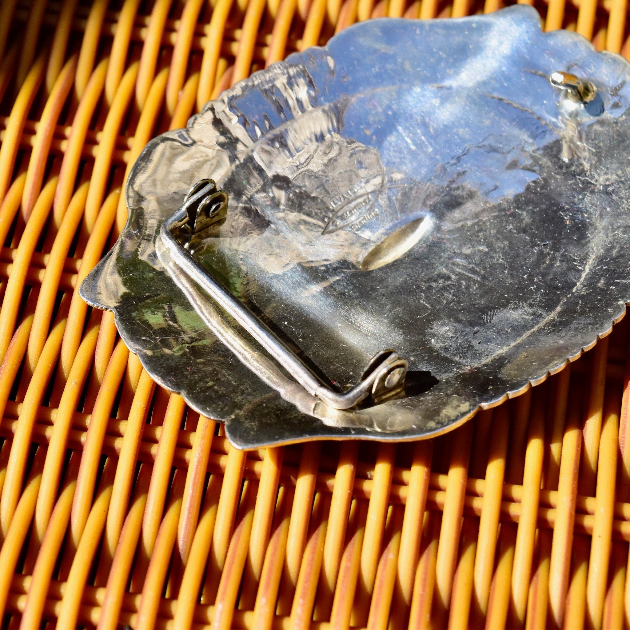 Vintage Hallmarked R. Martinez Sterling Silver Navajo Belt Buckle, Huge Hammered Silver Concho Buckle, Native American Old Pawn, 3 3/4"