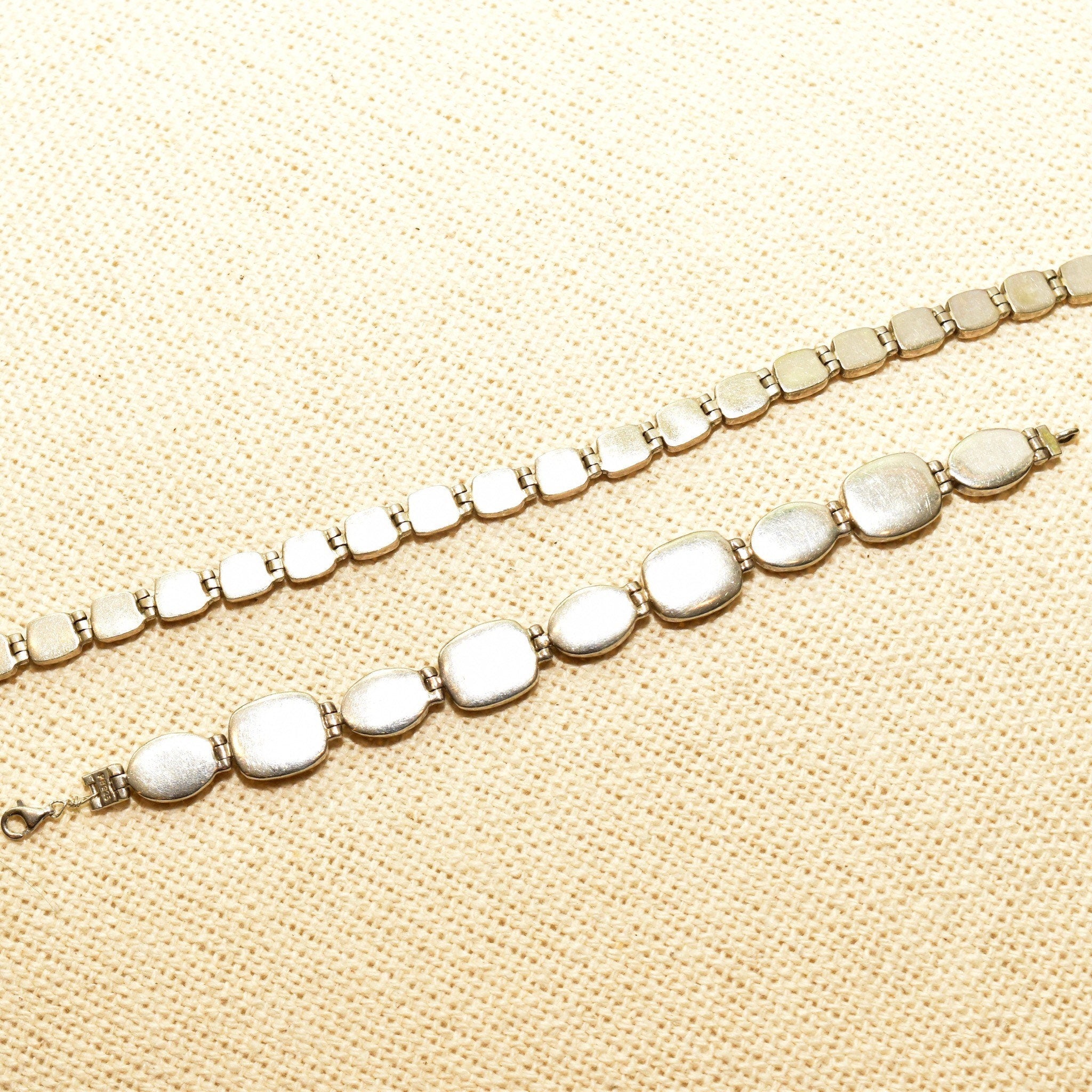 Vintage Sterling Silver Gemstone Link Necklace & Bracelet, Bohemian Modernist Collar Necklace, Geometric Bracelet, 925 Statement Jewelry,