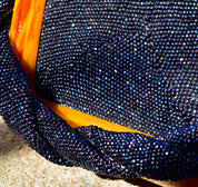 Vintage 1940's Beaded Bakelite Box Purse, Fre Mor Braided Top Handle Bag, Butterscotch Bakelite & Blue Lucite Beads, Large Kissing Clasp