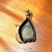 Vintage Art Deco Cat Catchall, Stylized Cat Ashtray, Textured Black & Bronze Metal, 4 1/4" L