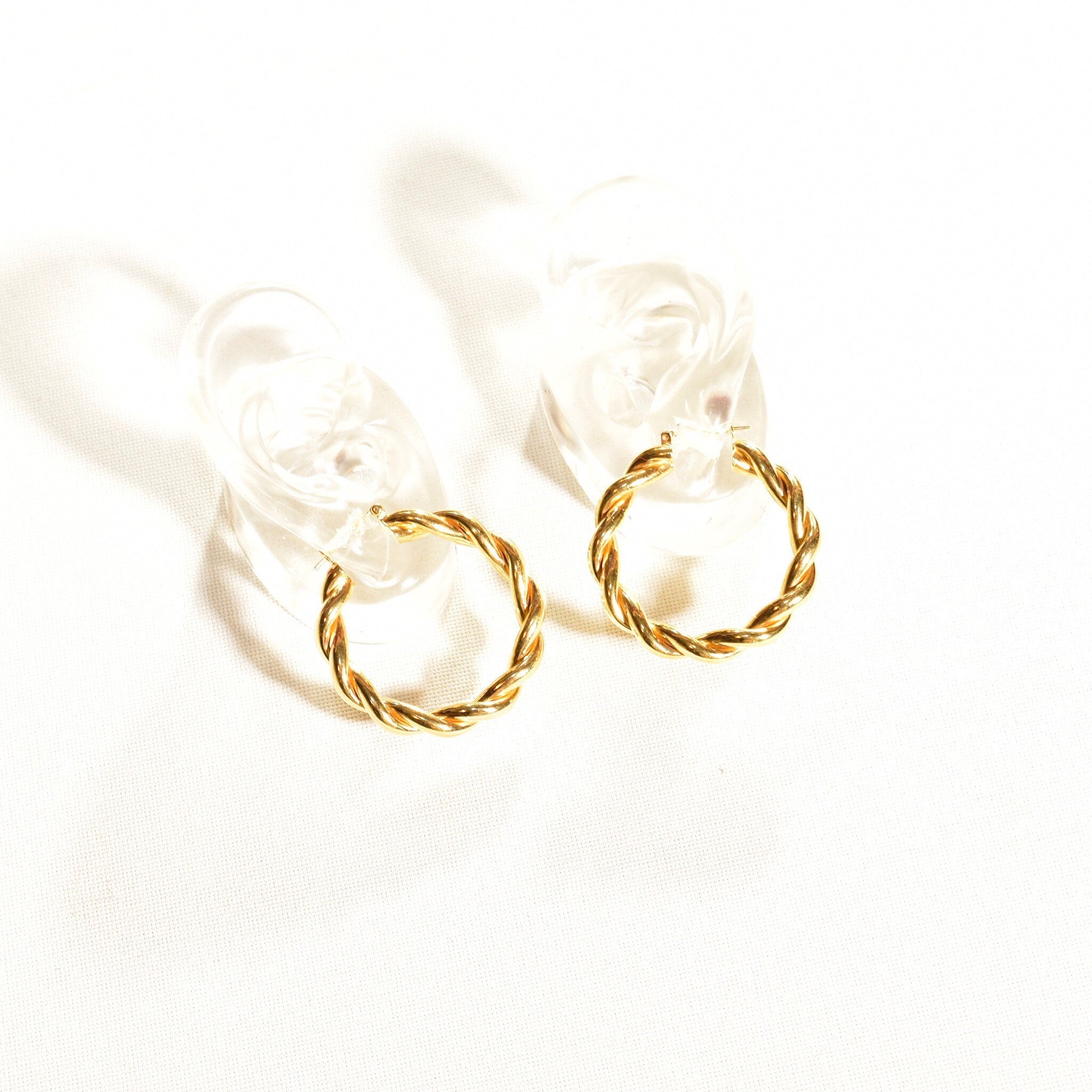Gold Twist Hoops In 14K, Solid Yellow Gold Spiral Hoops, Chunky Statement Earrings, Vintage Jewelry, 40mm