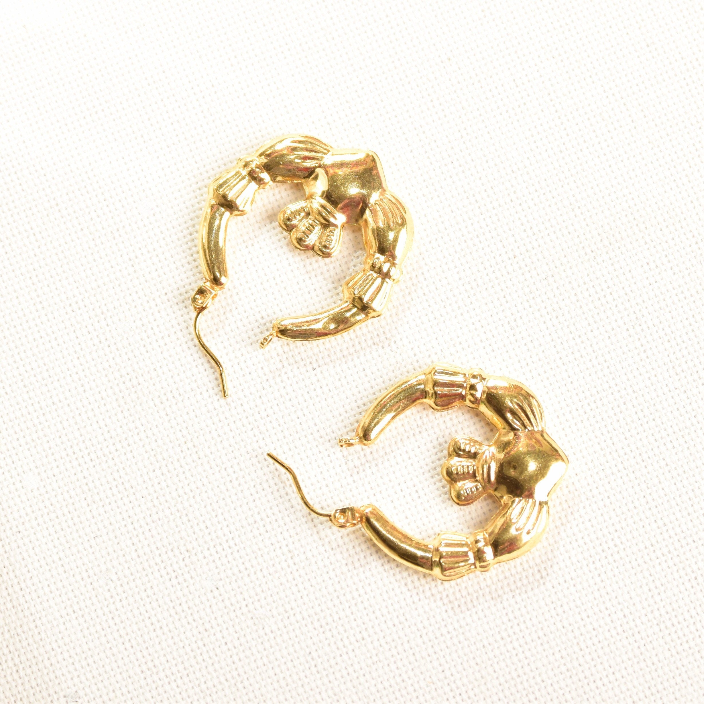 Vintage 14K Gold Irish Claddagh Hoop, Puffed Yellow Gold Hoops, Large Claddagh Symbol, Love, Loyalty, Friendship, 585 Gold Hoops, 33mm