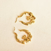 Vintage 14K Gold Irish Claddagh Hoop, Puffed Yellow Gold Hoops, Large Claddagh Symbol, Love, Loyalty, Friendship, 585 Gold Hoops, 33mm