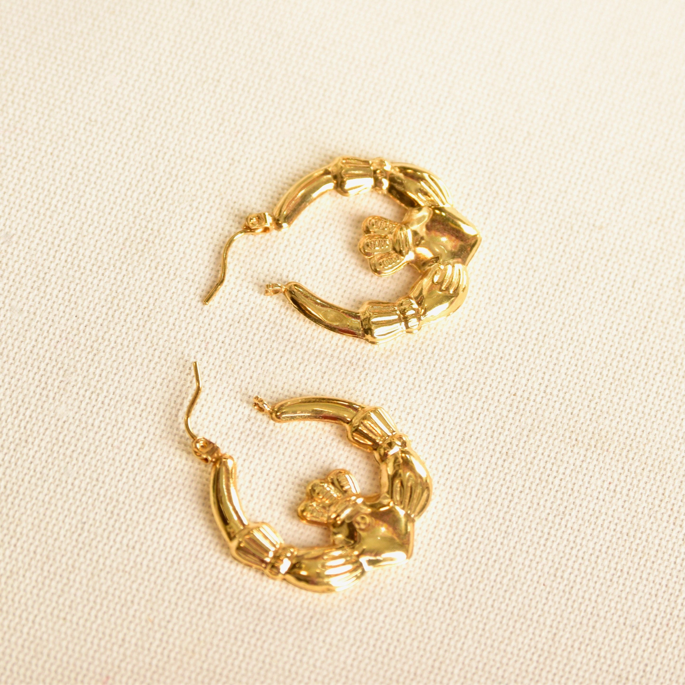 Vintage 14K Gold Irish Claddagh Hoop, Puffed Yellow Gold Hoops, Large Claddagh Symbol, Love, Loyalty, Friendship, 585 Gold Hoops, 33mm