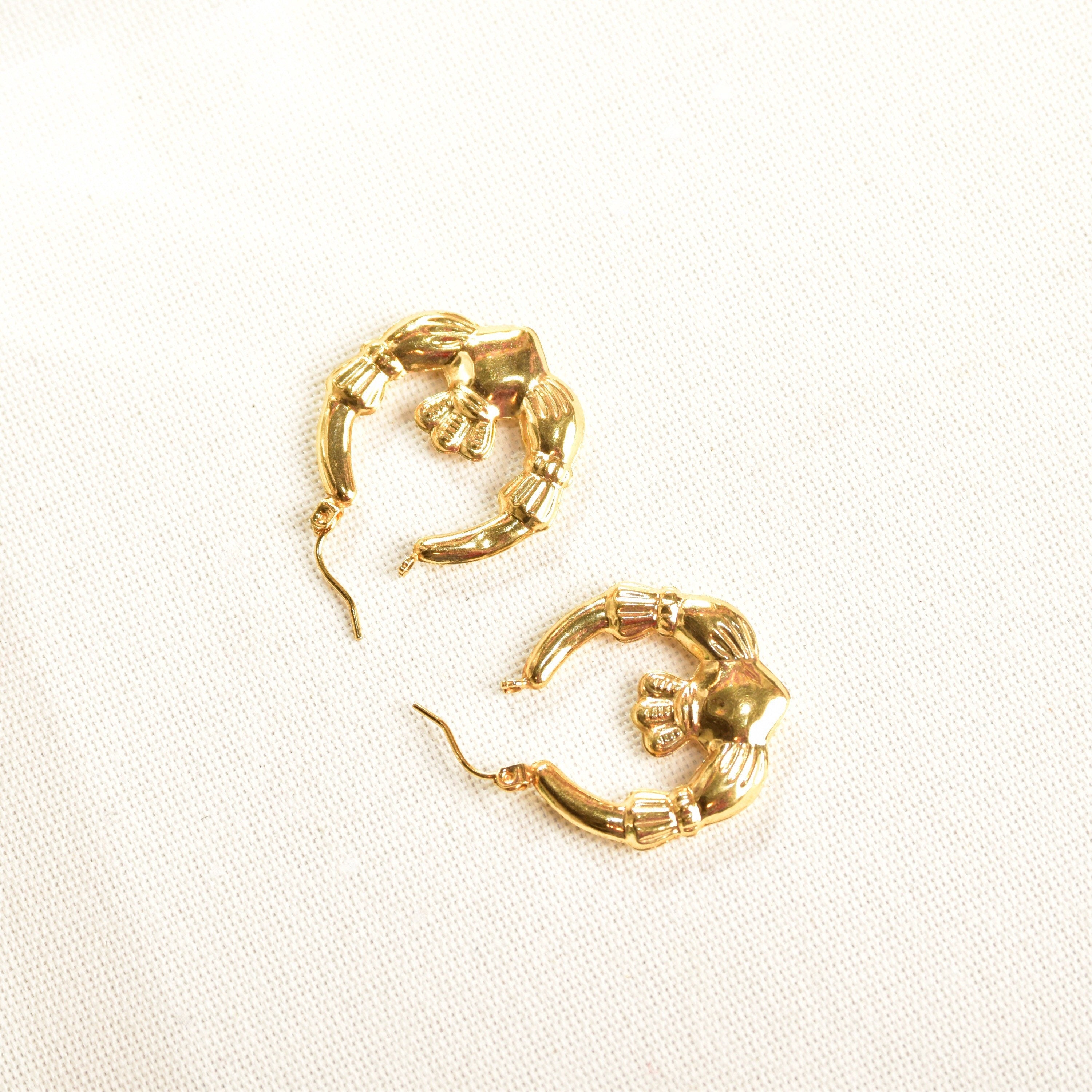 Vintage 14K Gold Irish Claddagh Hoop, Puffed Yellow Gold Hoops, Large Claddagh Symbol, Love, Loyalty, Friendship, 585 Gold Hoops, 33mm