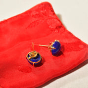 14K Lapis Lazuli Button Stud Earrings, Cobalt Blue Oval Cabochon Studs, Gemstone Jewelry, 12mm