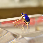 14K Lapis Lazuli Button Stud Earrings, Cobalt Blue Oval Cabochon Studs, Gemstone Jewelry, 12mm
