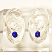 14K Lapis Lazuli Button Stud Earrings, Cobalt Blue Oval Cabochon Studs, Gemstone Jewelry, 12mm
