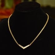 Diamond Chevron Necklace In 14K Yellow Gold, Channel Set Brilliant Diamond Pendant, Mesh Link Chain, 15 1/4" L