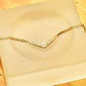 Diamond Chevron Necklace In 14K Yellow Gold, Channel Set Brilliant Diamond Pendant, Mesh Link Chain, 15 1/4" L