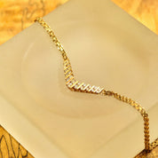 Diamond Chevron Necklace In 14K Yellow Gold, Channel Set Brilliant Diamond Pendant, Mesh Link Chain, 15 1/4" L