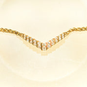 Diamond Chevron Necklace In 14K Yellow Gold, Channel Set Brilliant Diamond Pendant, Mesh Link Chain, 15 1/4" L